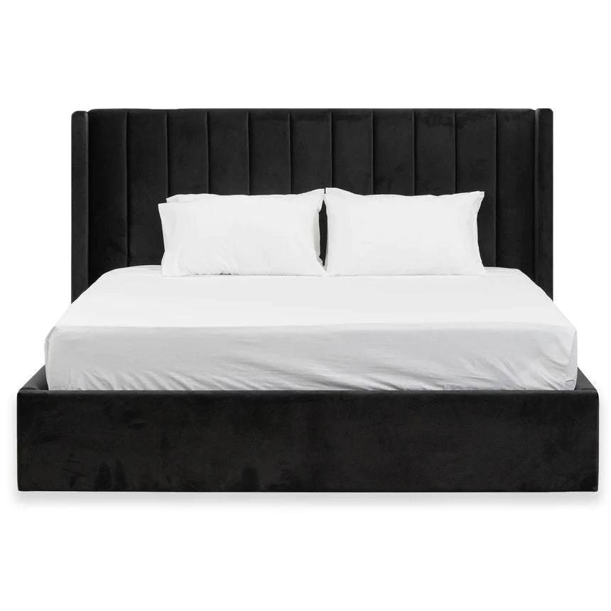 Nyack Wide Base King Sized Bed Frame - Black Velvet - NotBrand