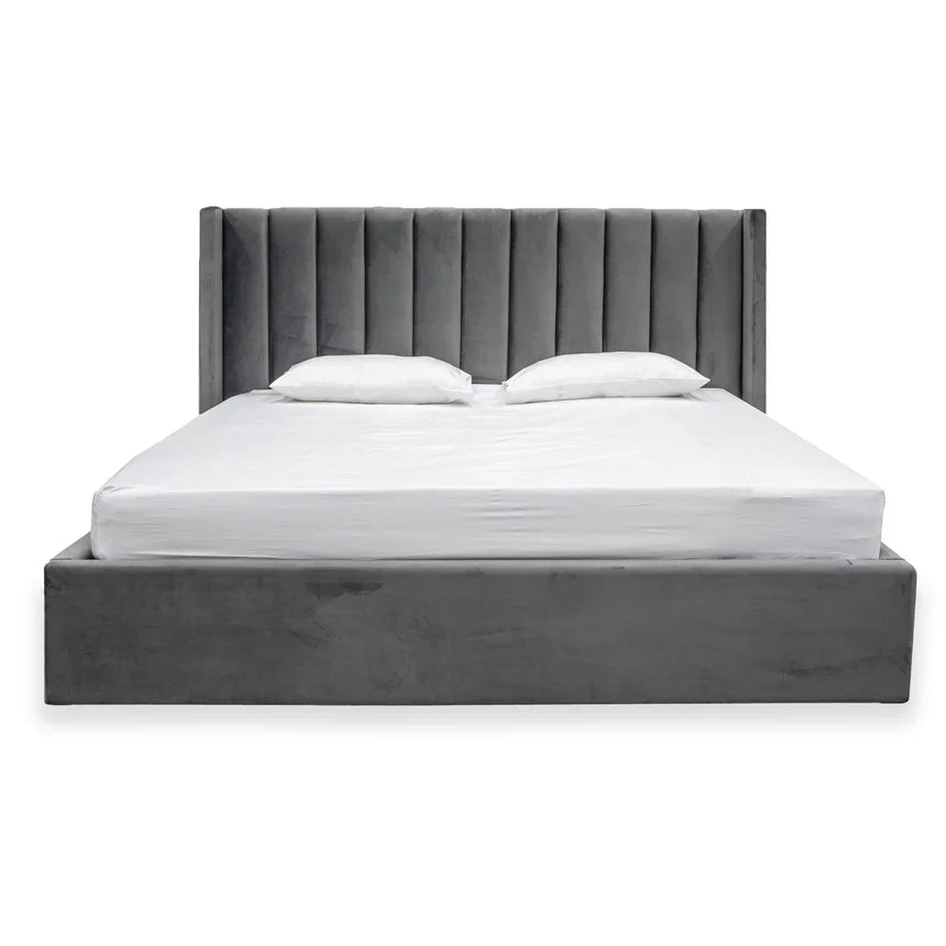 Nyack Wide Base Bed Frame in Charcoal Velvet - King - NotBrand