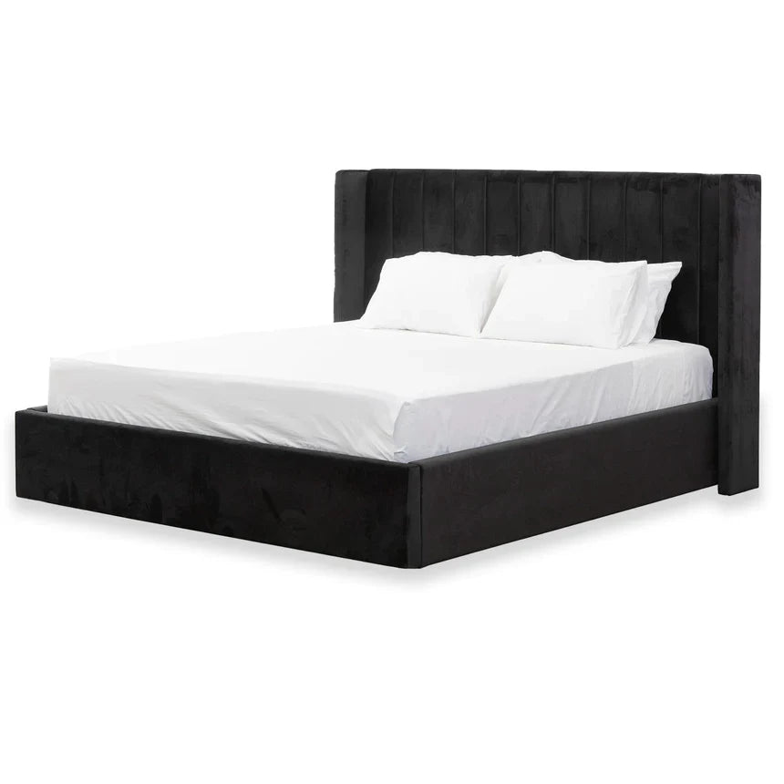 Nyack Wide Base Bed Frame in Black Velvet - Queen - NotBrand