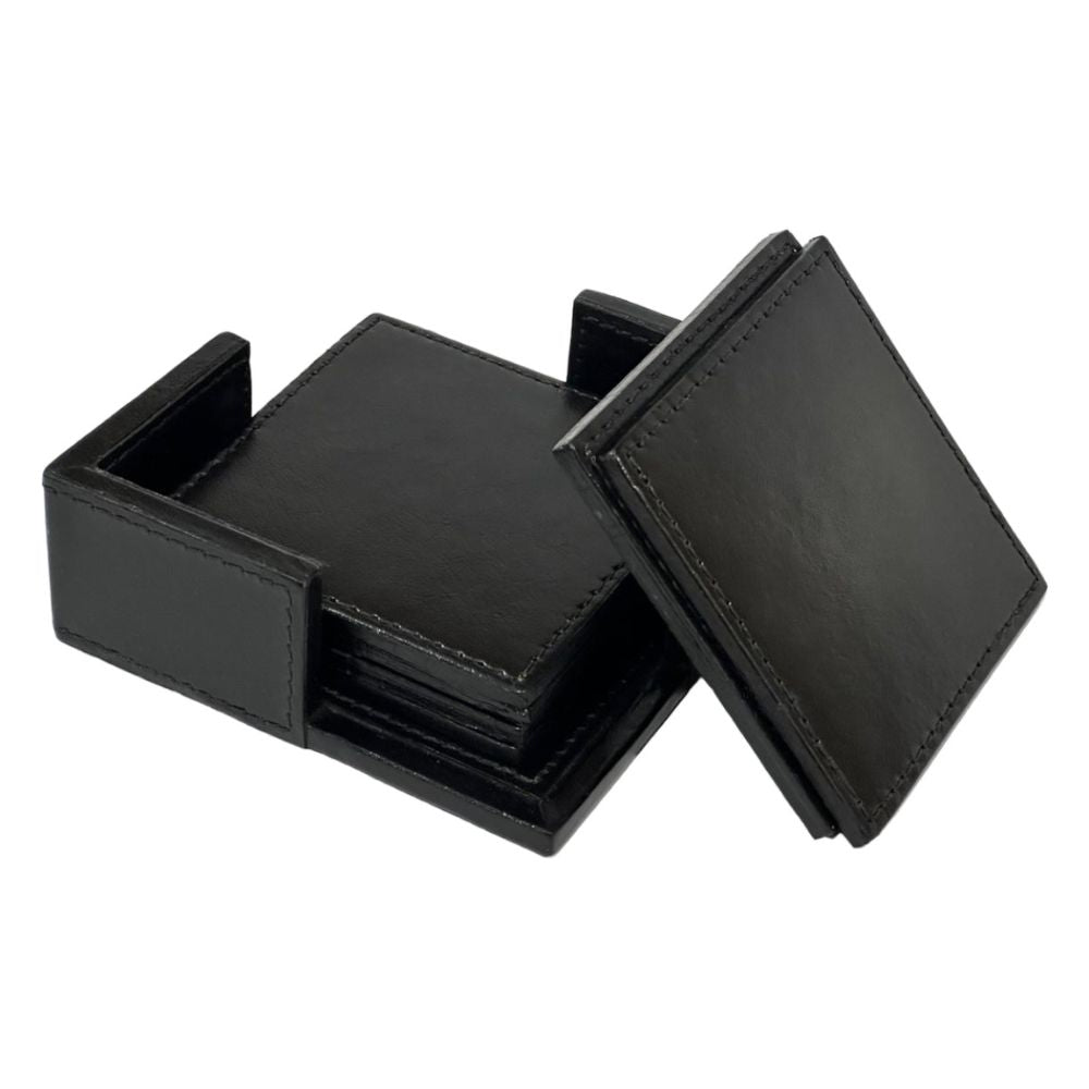 Onas Leather Square Coasters - Black - Notbrand