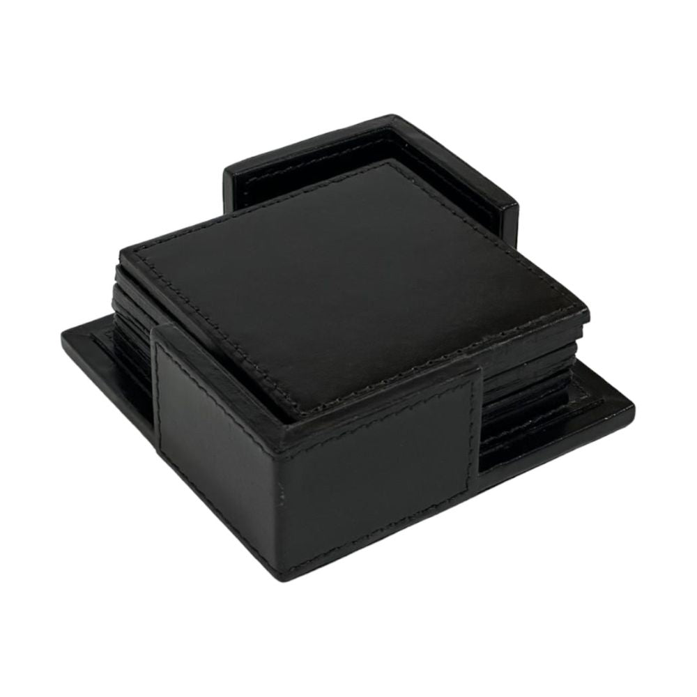 Onas Leather Square Coasters - Black - Notbrand