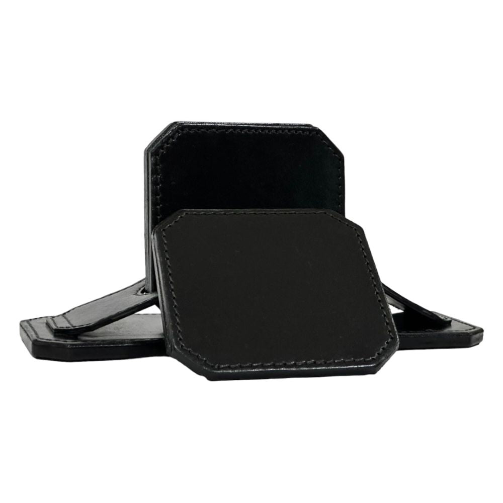 Oriven Leather Square Coasters - Black - Notbrand