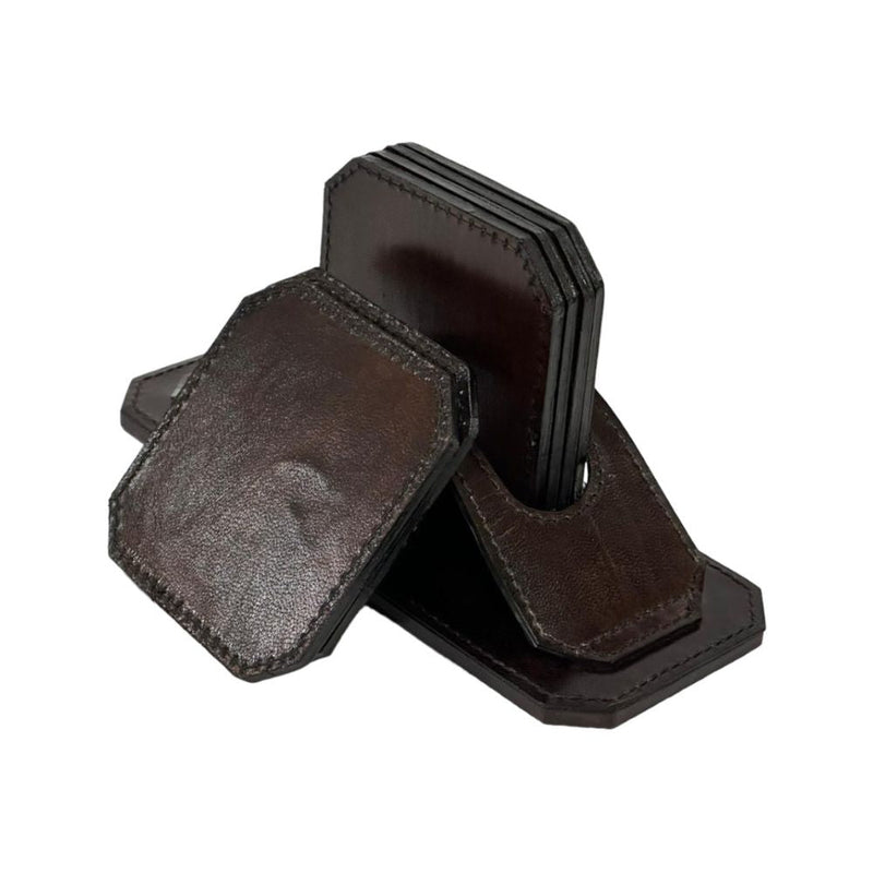 Oriven Leather Square Coasters - Dark - Notbrand