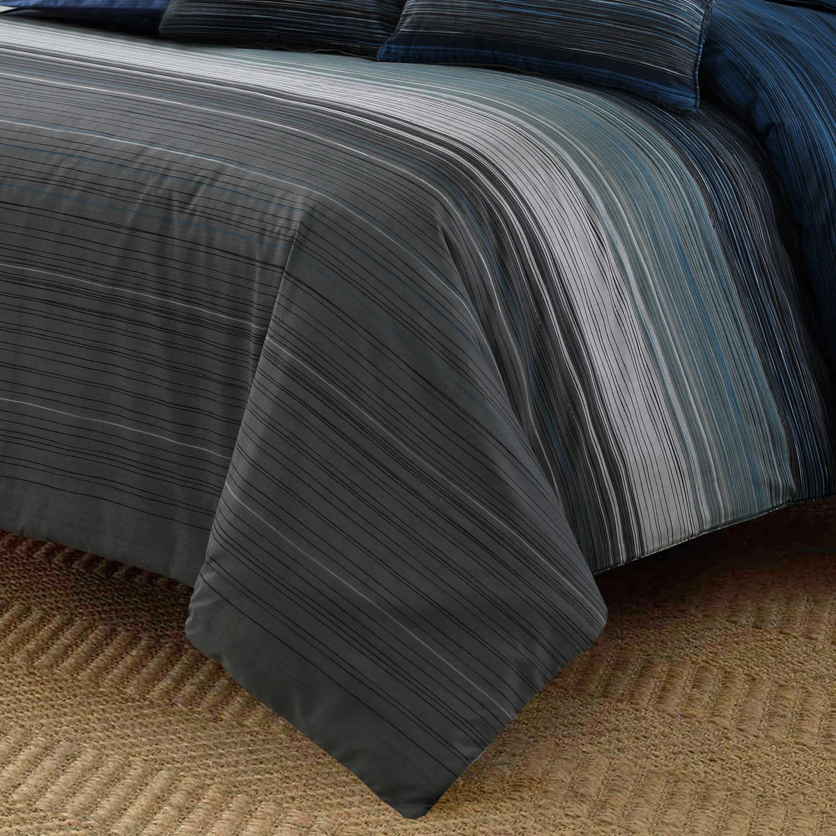 Pure Cotton Quilt Cover Set With Extra Standard Pillowcases - Grey Black Stripes
