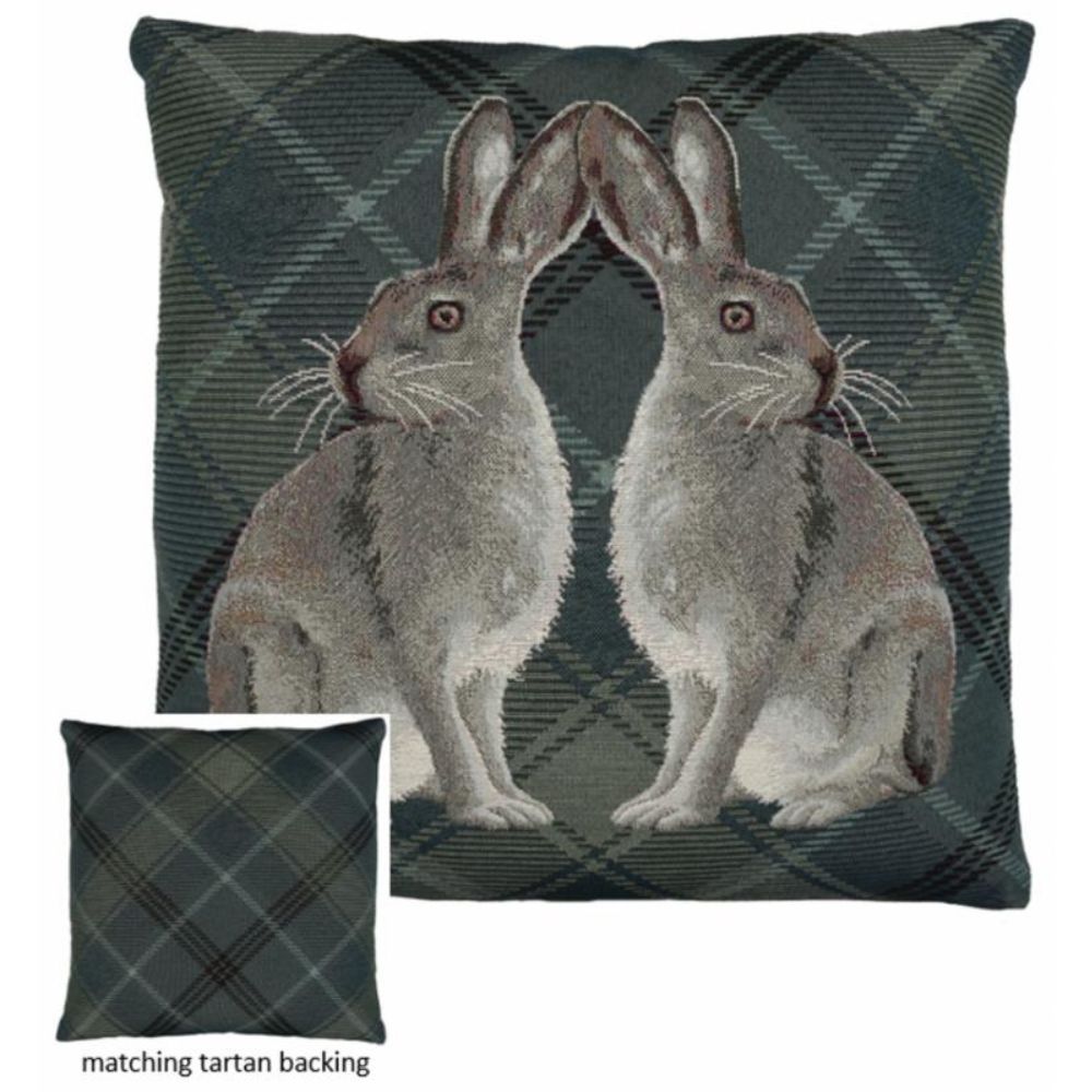 Rabbits & Tartan Cushion - Blue - NotBrand