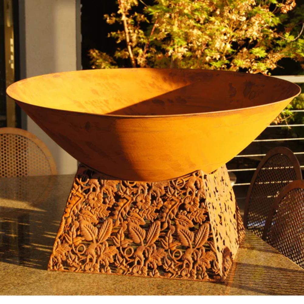 Rustic Metal Outdoor Fire Pit Bowl with Laser Cut Base - NotBrand