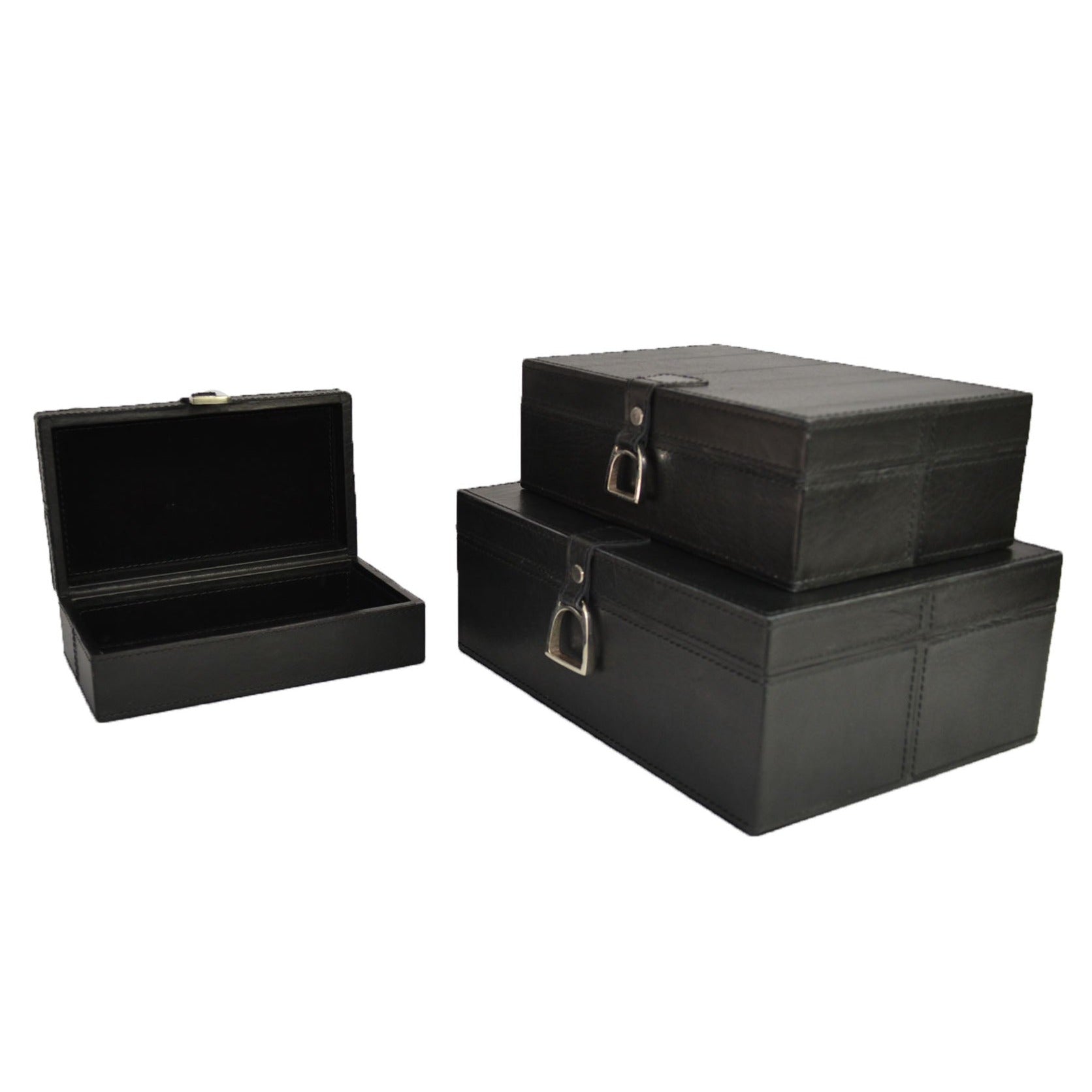 Agabe Set of 3 Leather Boxes with Stirrups - Black - NOTBRAND