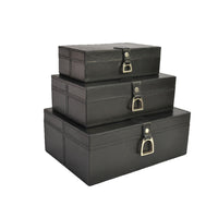 Agabe Set of 3 Leather Boxes with Stirrups - Black - NOTBRAND