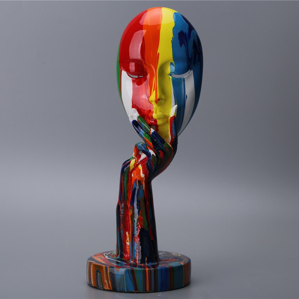 Abstract Painted Thinker Lady Face Sculpture - Multicolour - Notbrand