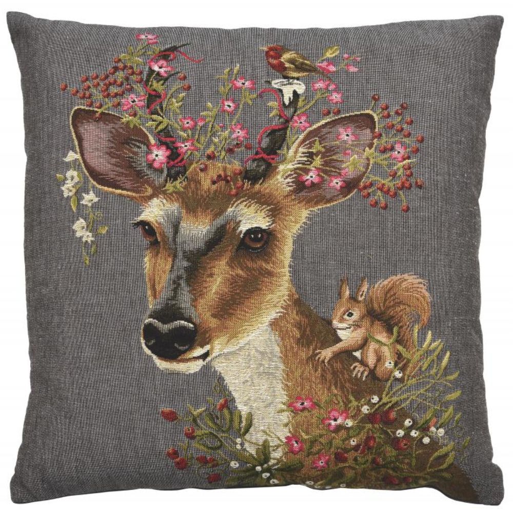 Scarlet Floral Deer Cushion - NotBrand