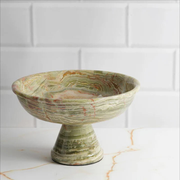Scrimmage Pedestal Fruit Bowl in Marble - Green - Notbrand