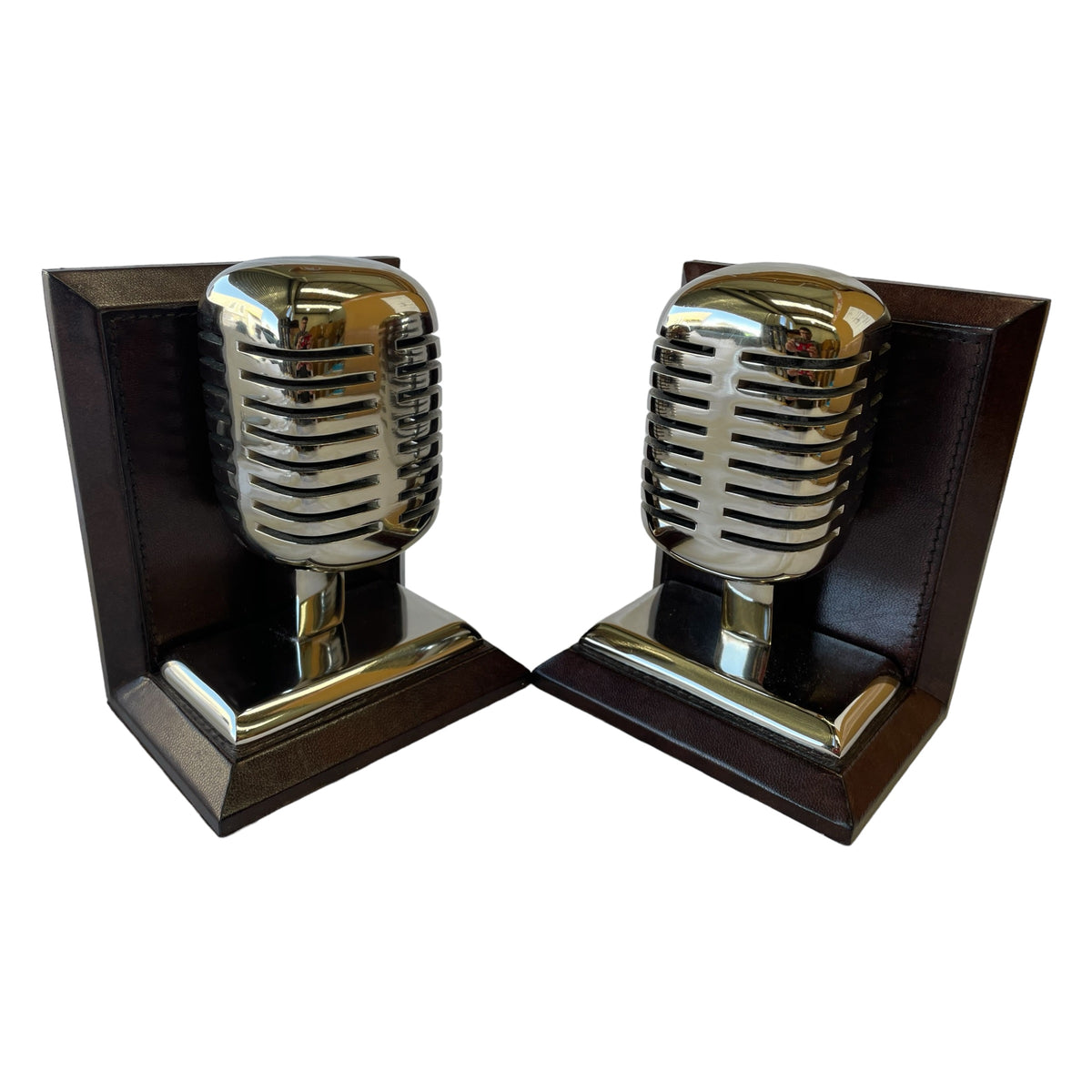 Set of 2 Microphone Bookends - Dark Leather - NOTBRAND