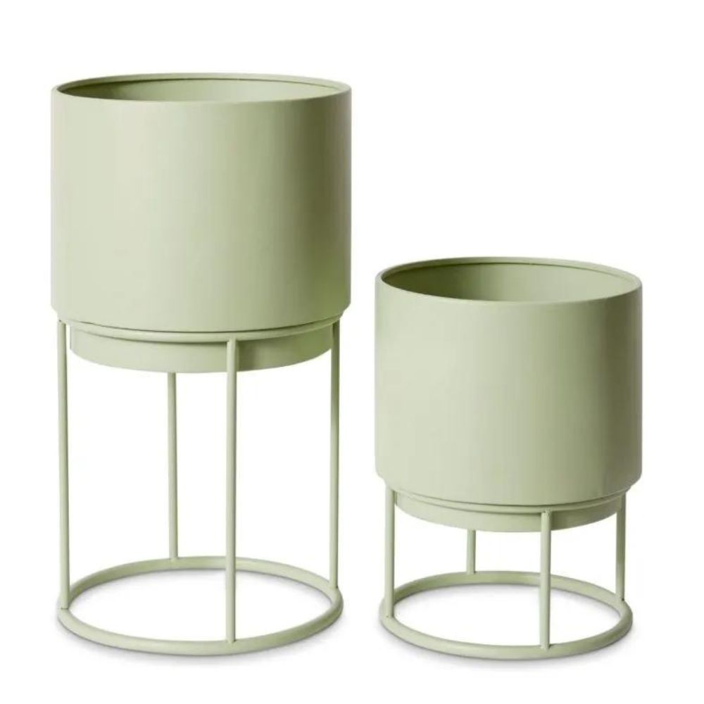 Ringo Metal Planter With Stand in Sage - Set of 2 - Notbrand