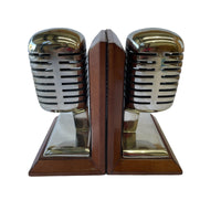 Set of 2 Microphone Bookends - Tan Leather