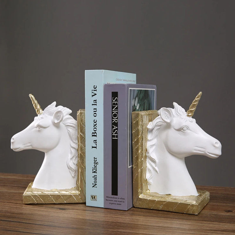 Set of 2 Resin Leaning Sculpture Bookends - Unicorn - Notbrand