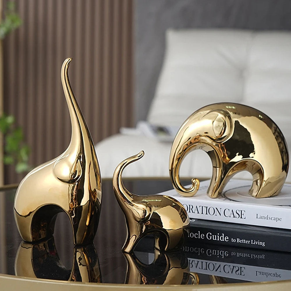 Set of 3 Electroplated Ceramic Elephant Ornaments - Gold - Notbrand