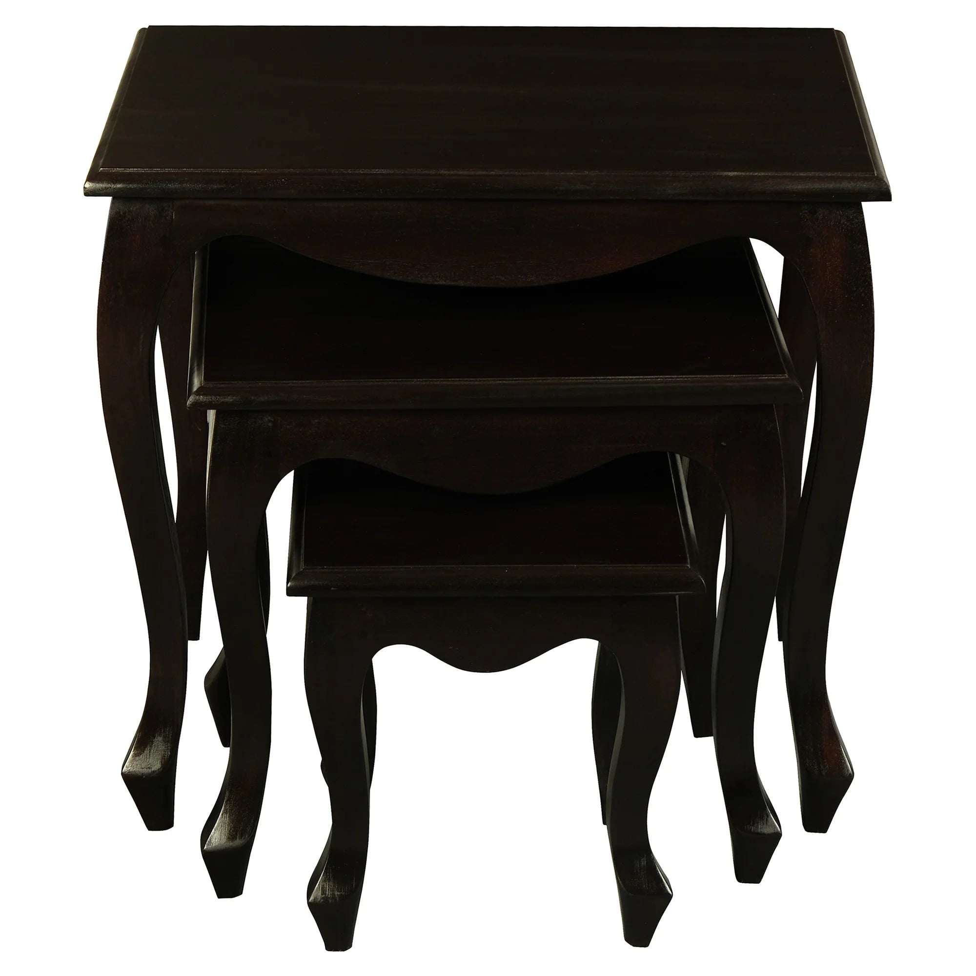 Set of 3 Queen Ann Timber Nested Tables - Chocolate - Notbrand