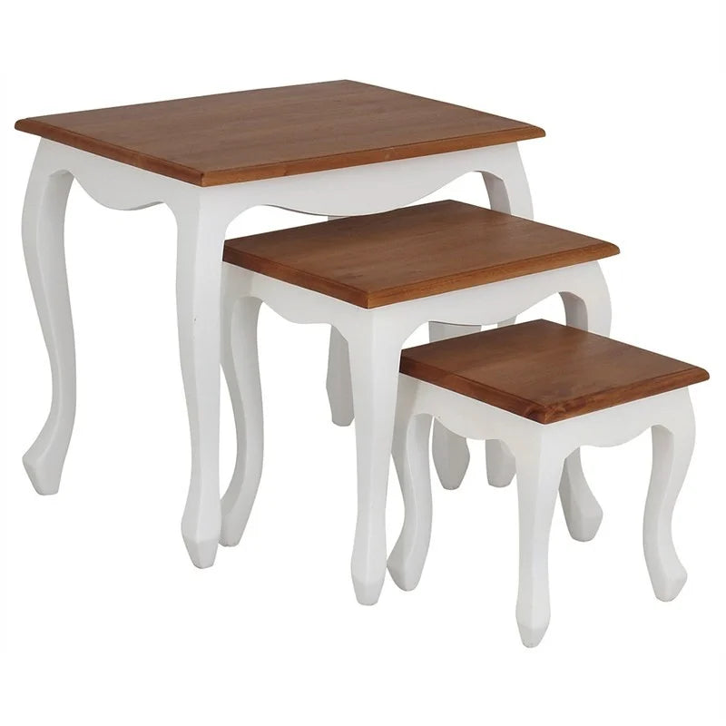 Set of 3 Queen Ann Timber Nested Tables - White Caramel - Notbrand