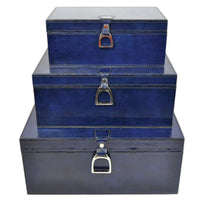 Agabe Set of 3 Leather Boxes with Stirrups - Blue - Notbrand
