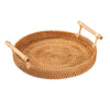 Set of 4 Handwoven Rattan Round Tray With Wooden Handle - Notbrand