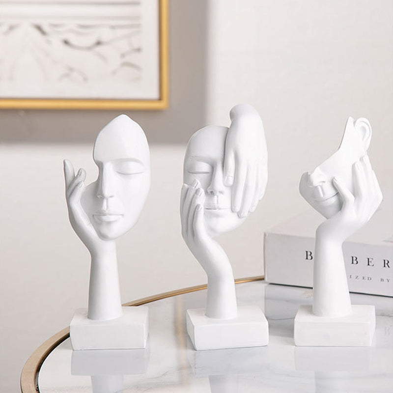 Set of 5 Resin Abstract Thinker Sculpture - White - Notbrand