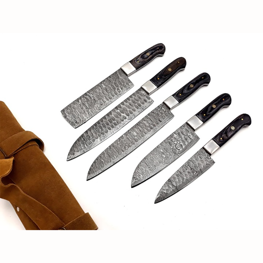 Set of 5 Warner Damascus Chef Knives - Grey Handle - Notbrand