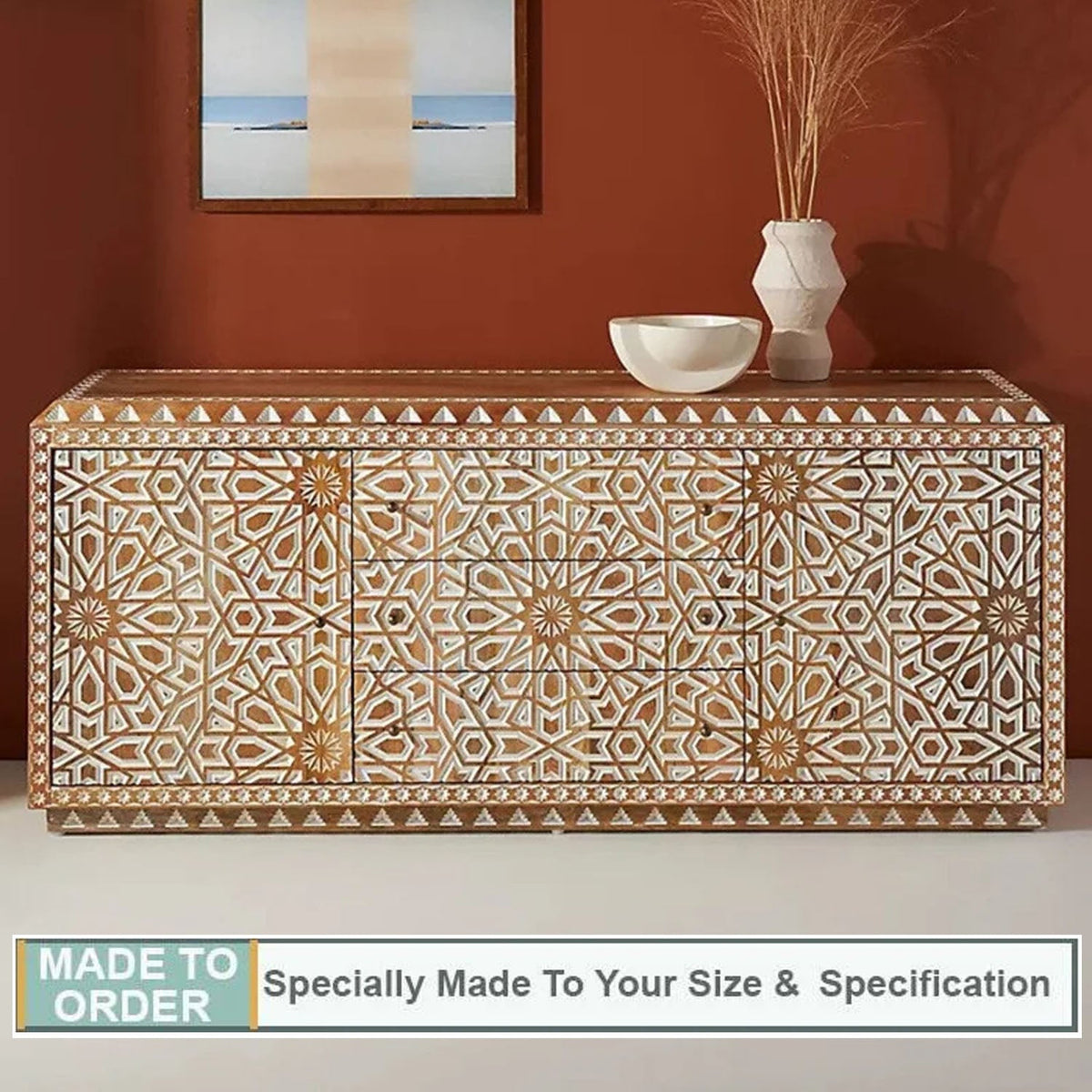 Moroccan Handcarved Wooden Sideboard - Notbrand
