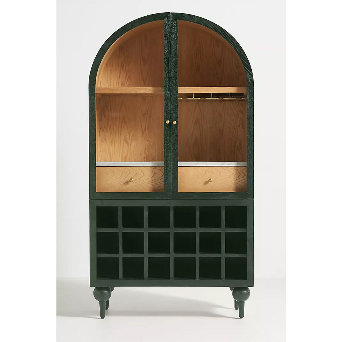 Simano Hardwood Glass Door Bar Cabinet - Dark Green - Notbrand
