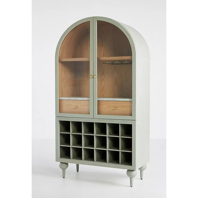 Simano Hardwood Glass Door Bar Cabinet - Sage - Notbrand