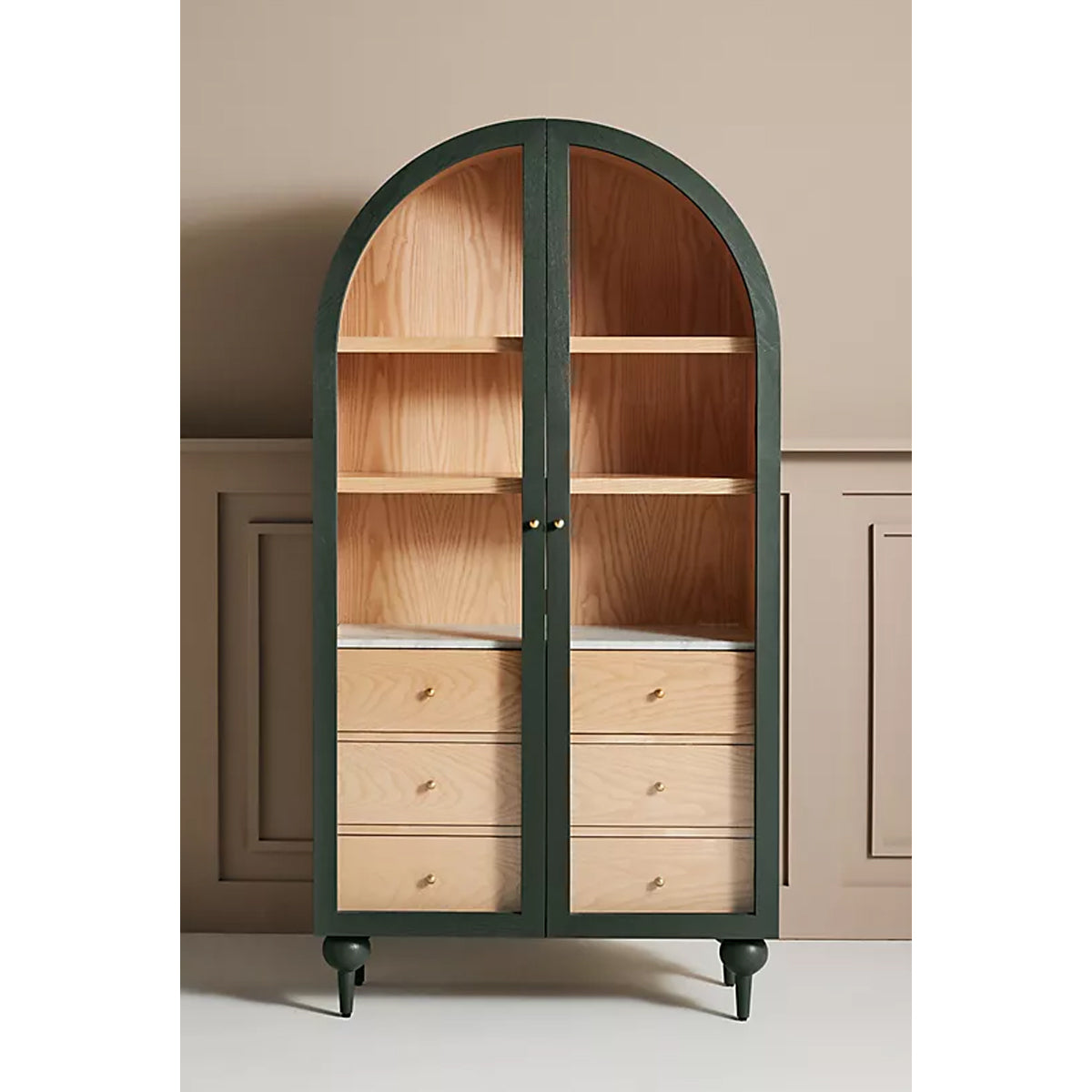 Simano Hardwood Glass Door Storage Cabinet - Dark Green - Notbrand