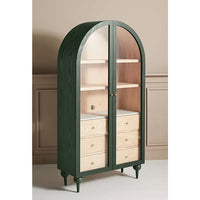 Simano Hardwood Glass Door Storage Cabinet - Dark Green - Notbrand