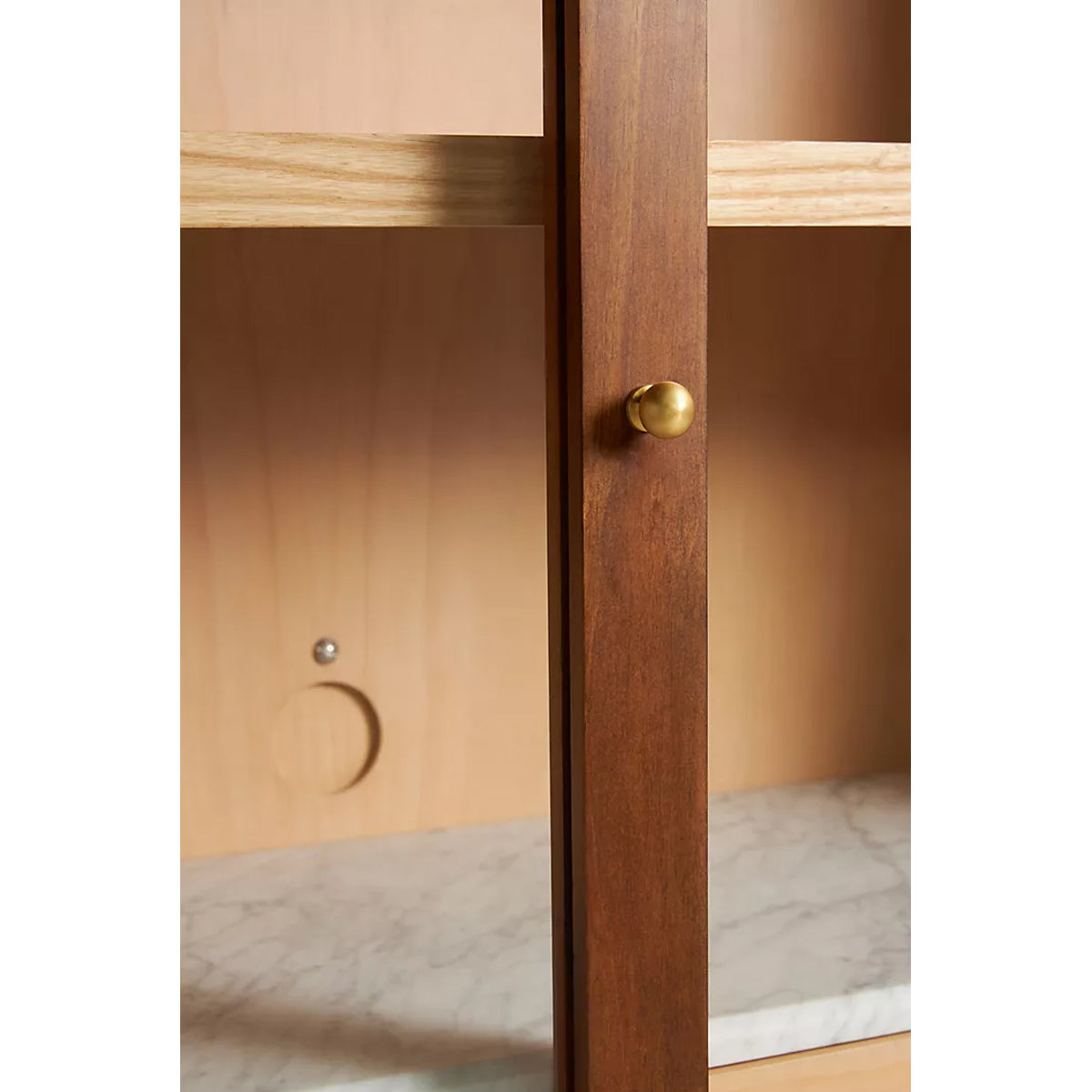 Simano Hardwood Glass Door Storage Cabinet - Pine - Notbrand