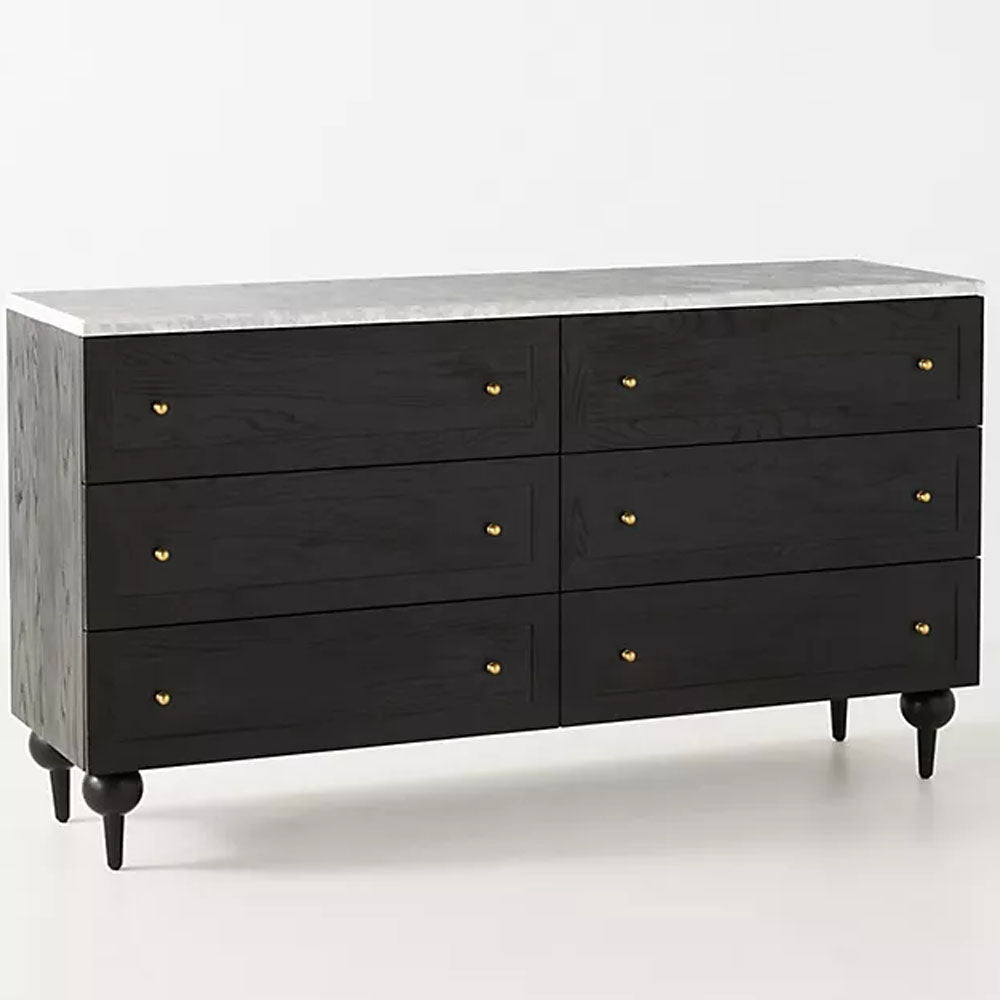 Simano Wood and Marble 6 Drawer Dresser - Black - Notbrand