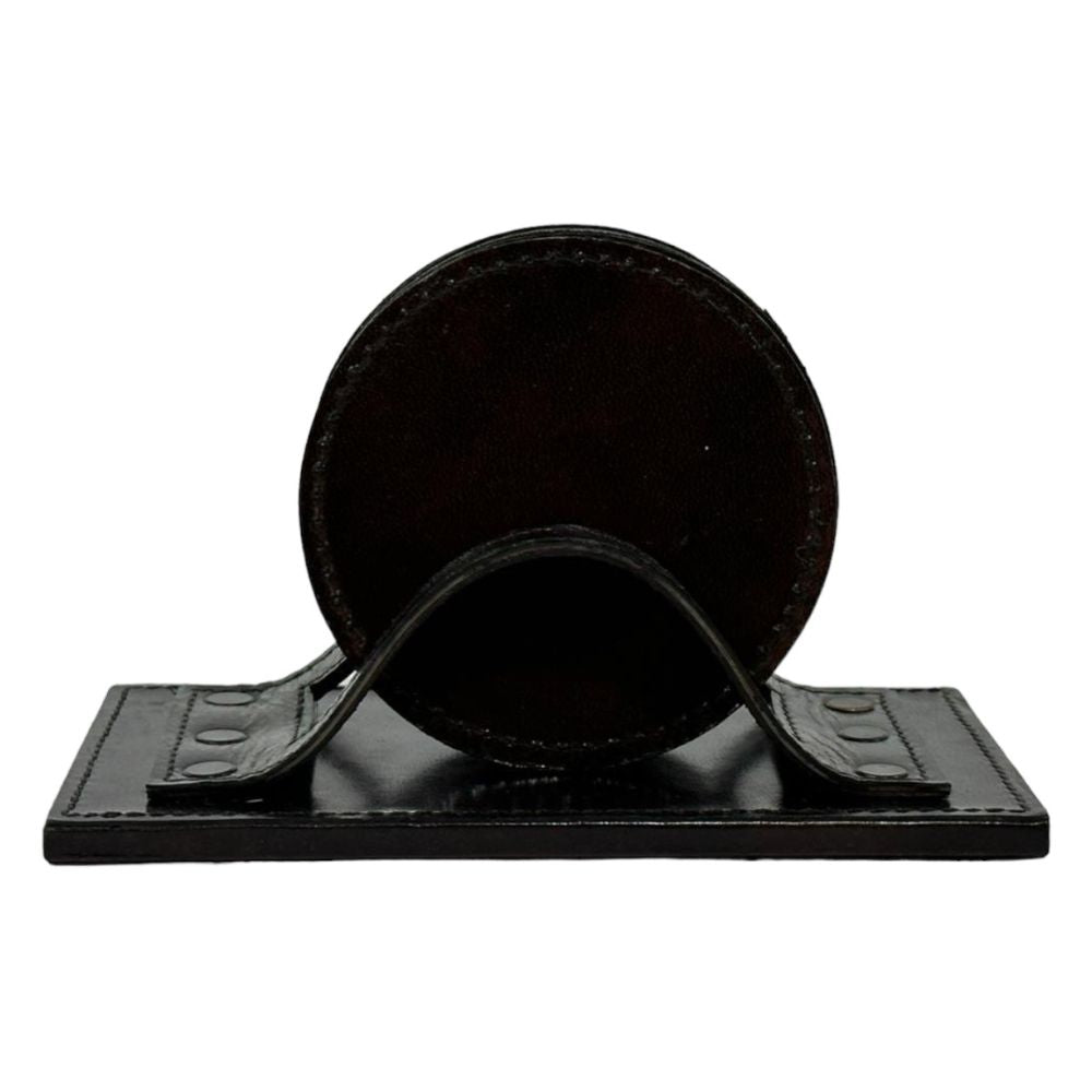 Sylvar Black Leather Round Coasters - NotBrand