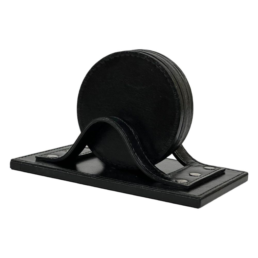 Sylvar Leather Round Coasters - Black - Notbrand