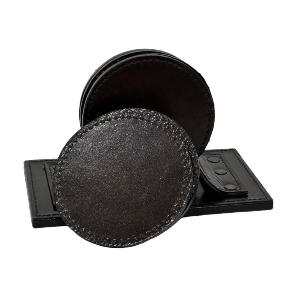 Sylvar Leather Round Coasters - Dark - Notbrand
