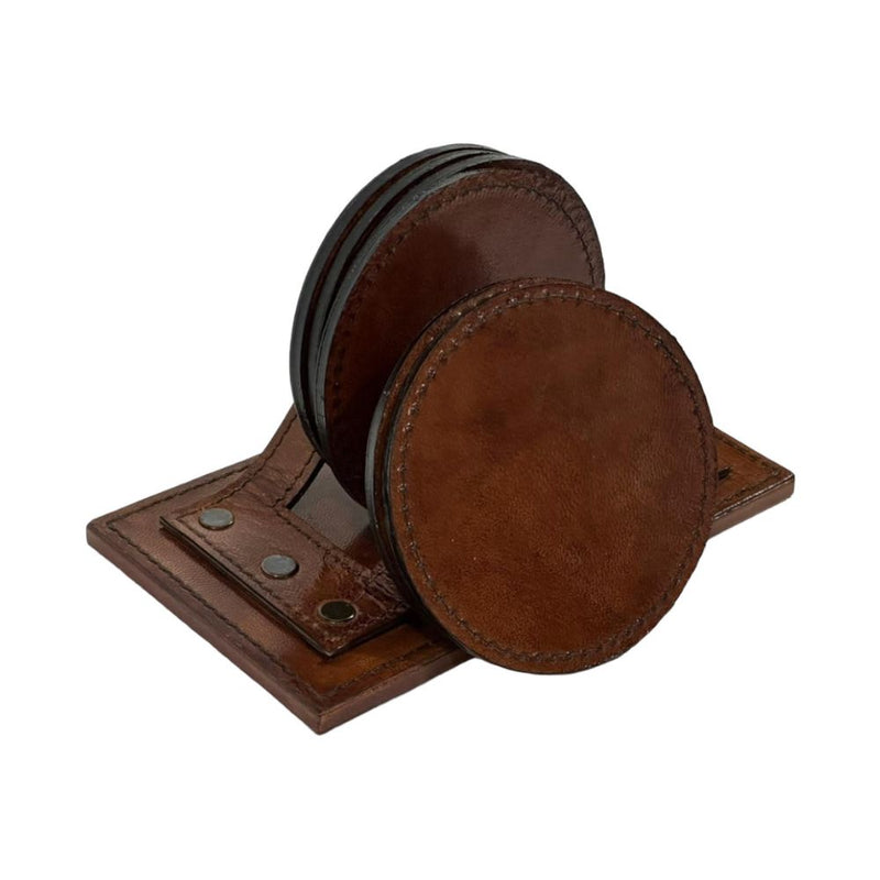 Sylvar Leather Round Coasters - Tan - Notbrand