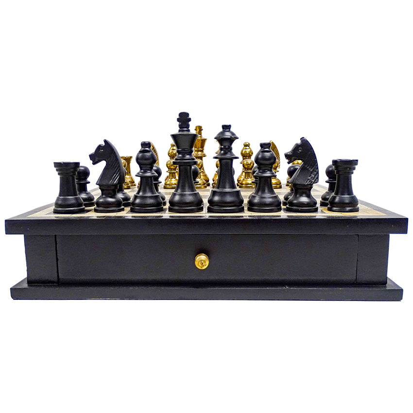 Sebastian Chess Game Set - Black & Brass - Notbrand