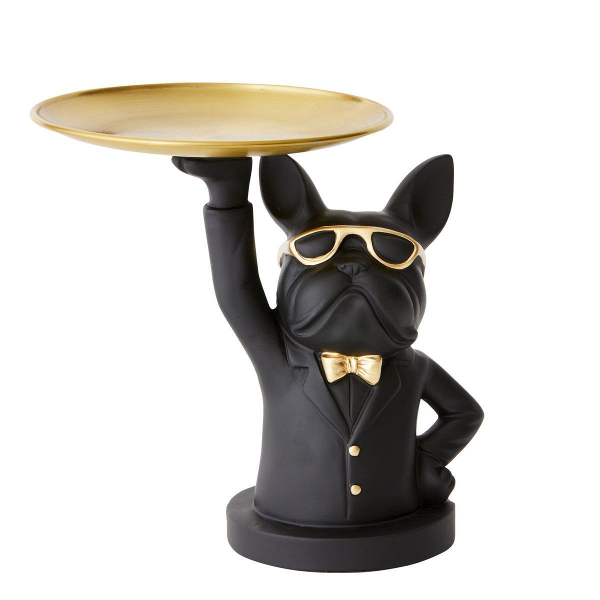 Butler Bulldog Resin Statue with Round Tray - Black - Notbrand