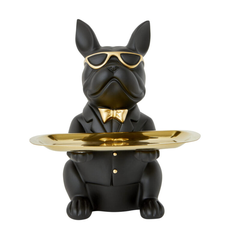 Butler Bulldog Statue with Rectangle Tray - Black - Notbrand