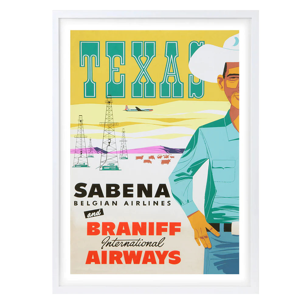Texas Sabena & Braniff Airlines A1 Art Print Framed Wall Art - Large - NotBrand