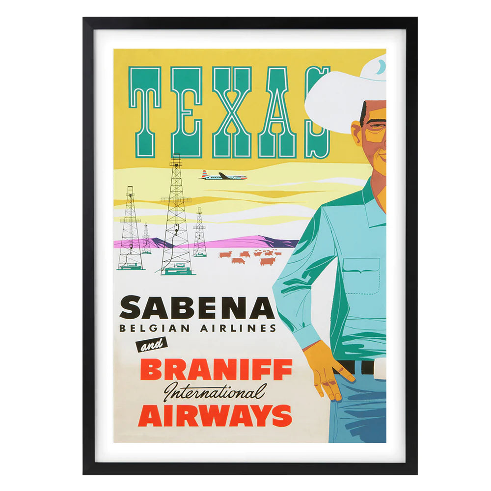 Texas Sabena & Braniff Airlines A1 Art Print Framed Wall Art - Large - NotBrand