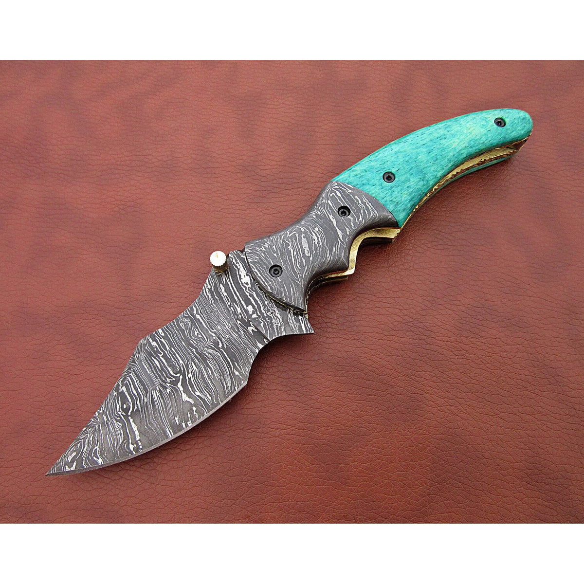 Trexal Damascus Steel Foldable Pocket Knife Green - Notbrand