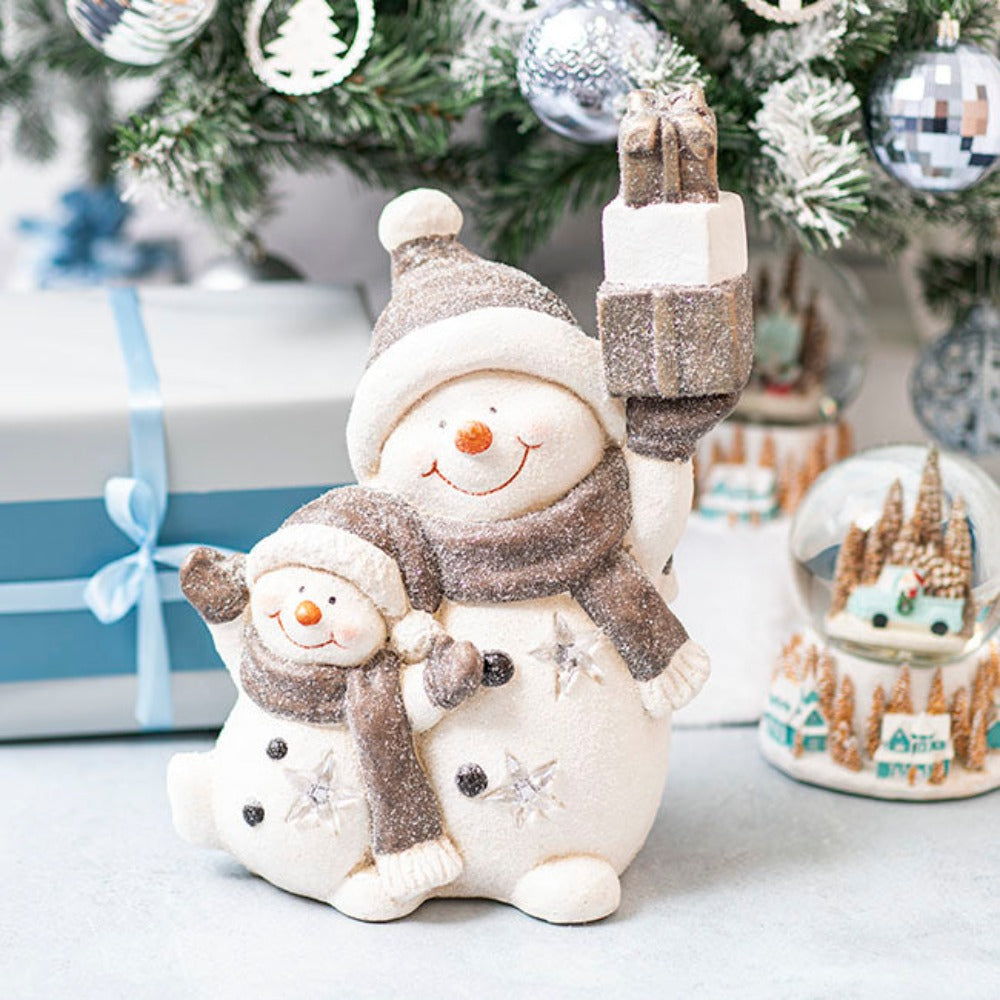 Two Snowman with LED Decoration - White - NotBrand