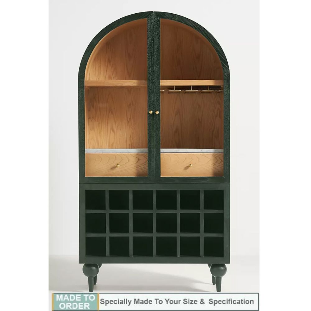 Simano Hardwood Glass Door Bar Cabinet - Dark Green - Notbrand