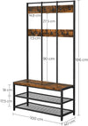Lecoi 12 Hooks Coat & Shoe Rack with Bench - Rustic Brown & Black - Notbrand