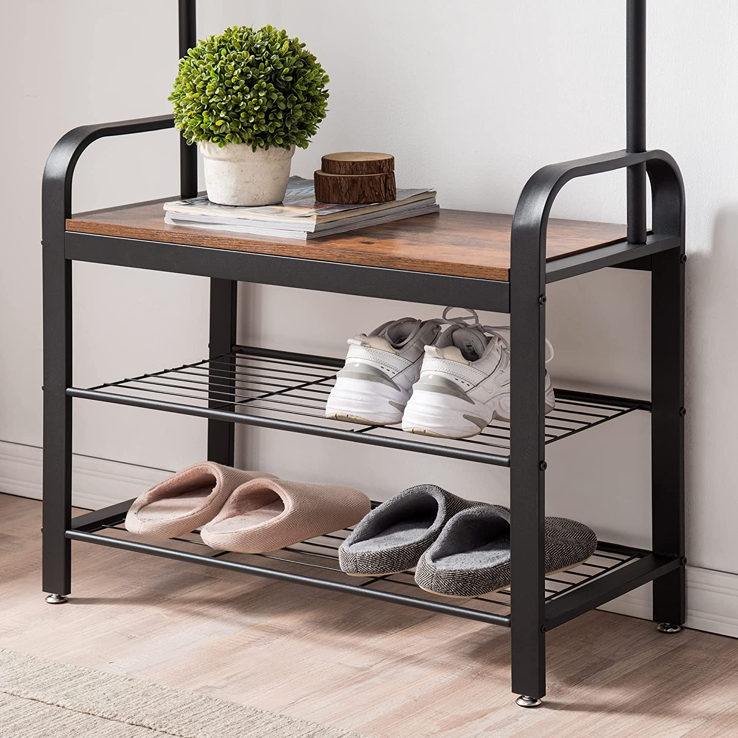 Lecoi Coat & Shoe Rack with Bench - Metal Frame - Notbrand