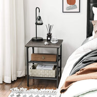 Set of 2 Vasagle Side Table with Adjustable Shelves - Charcoal Gray & Black- Notbrand