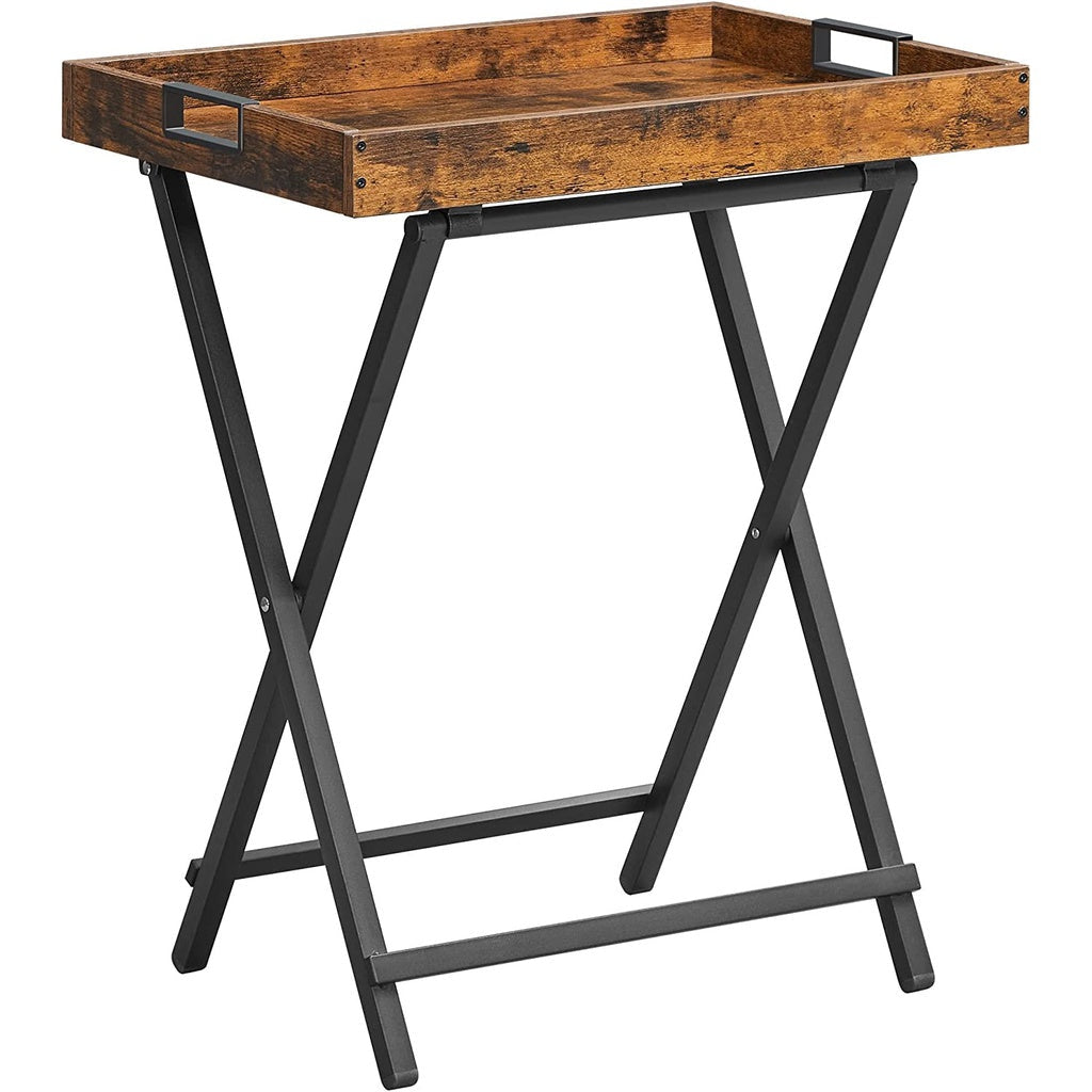 Vasagle Folding Table with Removable Serving Tray - Rustic Brown & Black - Notbrand