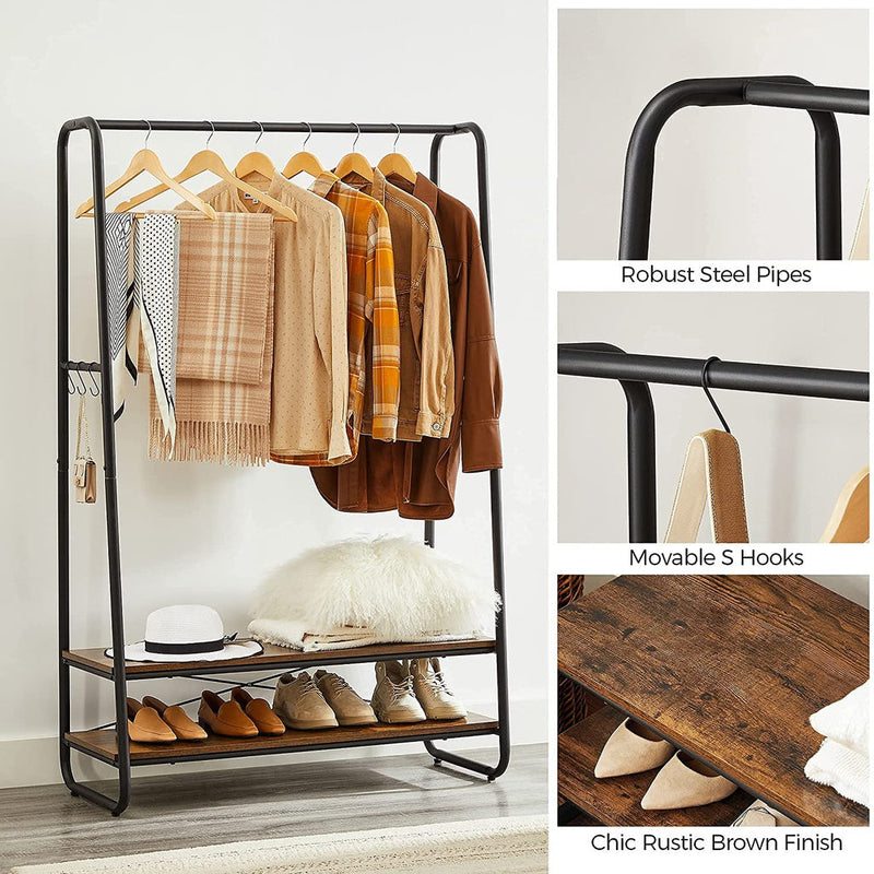 Vasagle Clothes Rack with 2 Shelves - Rustic Brown & Black - Notbrand
